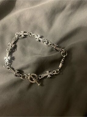 Sterling Silver Cross Link Toggle Bracelet - Silver